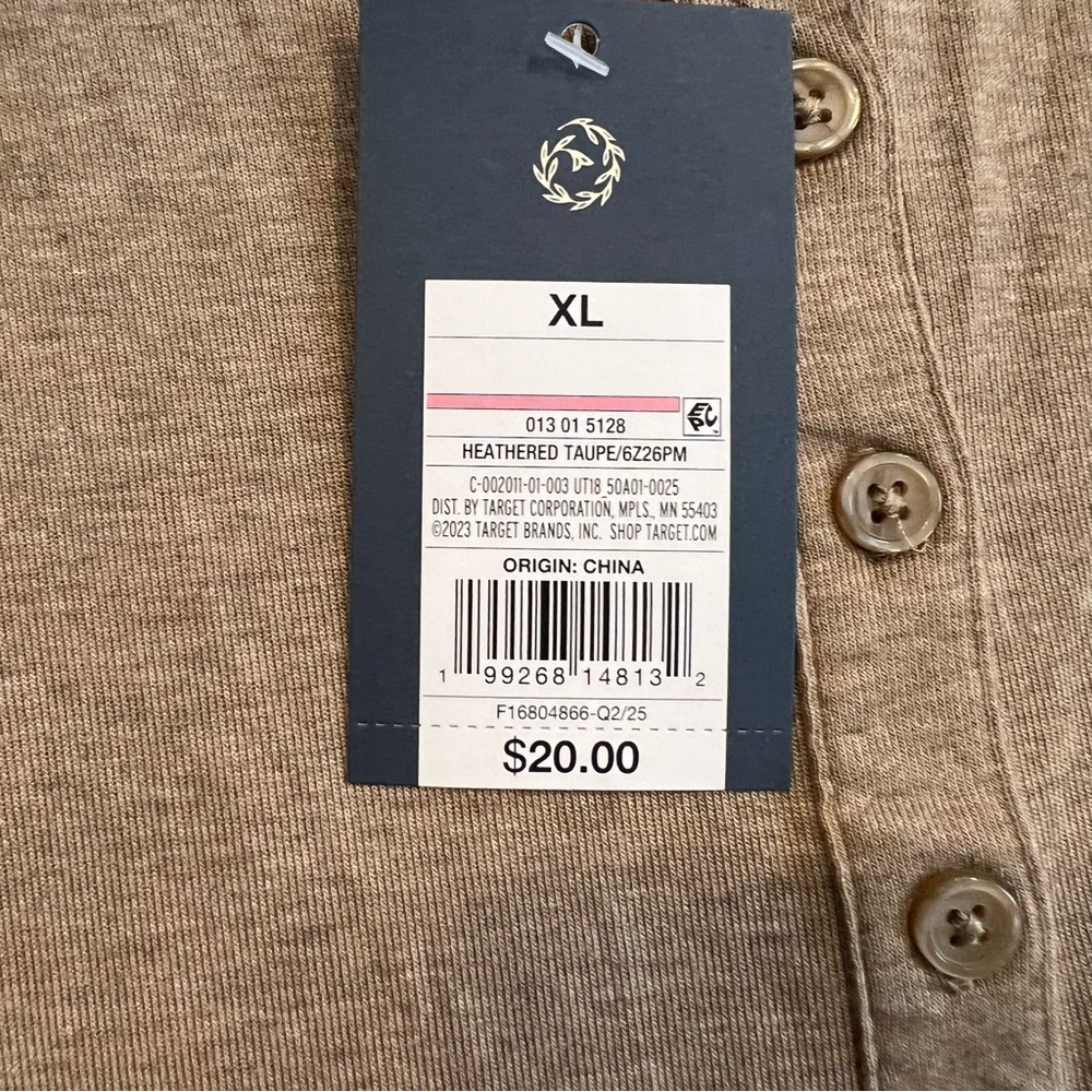 NWT Universal Thread Women's Long Sleeve Henley Shirt-Heather Taupe L - Picture 6 of 8